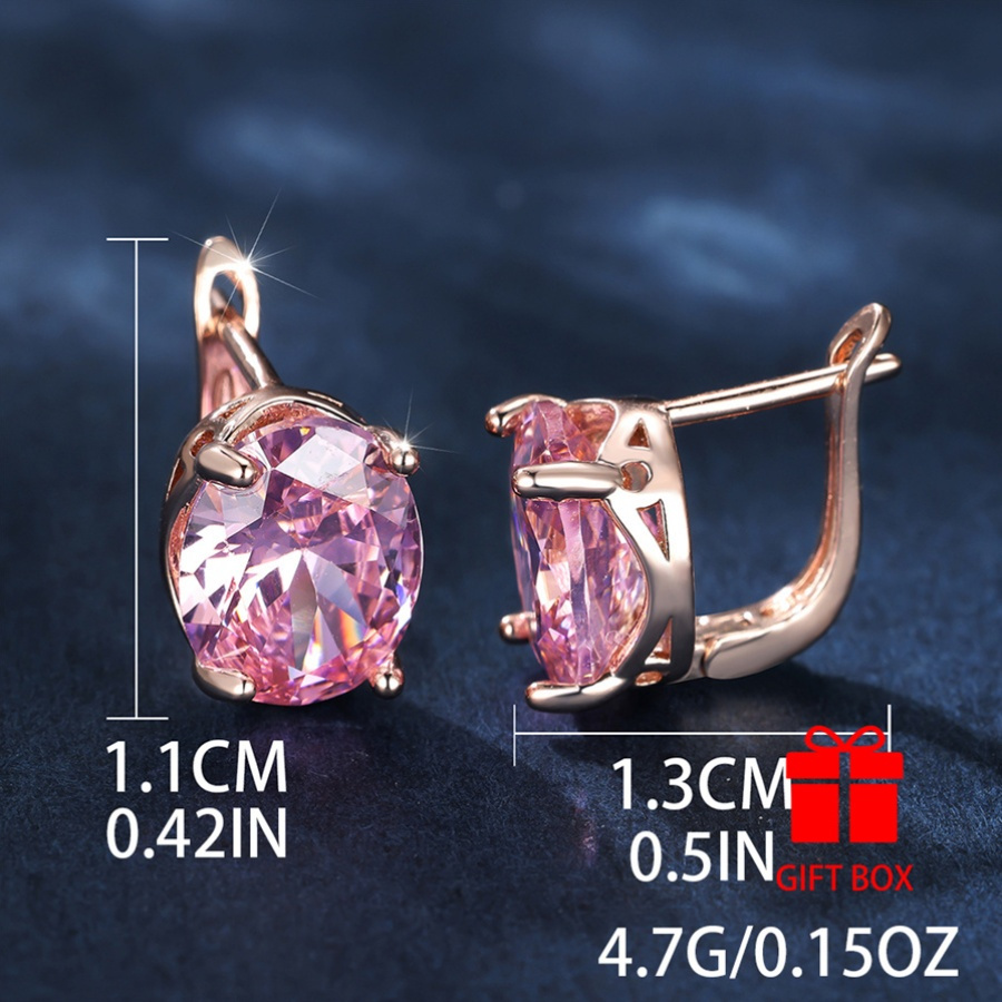 Pink CZ Oval Earrings Copper Hoops Durable Daily & Special Occasion Wear
